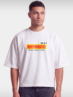 Trackside tee in white worn by model, front view with MONACO racing logo and Monte-Carlo text.