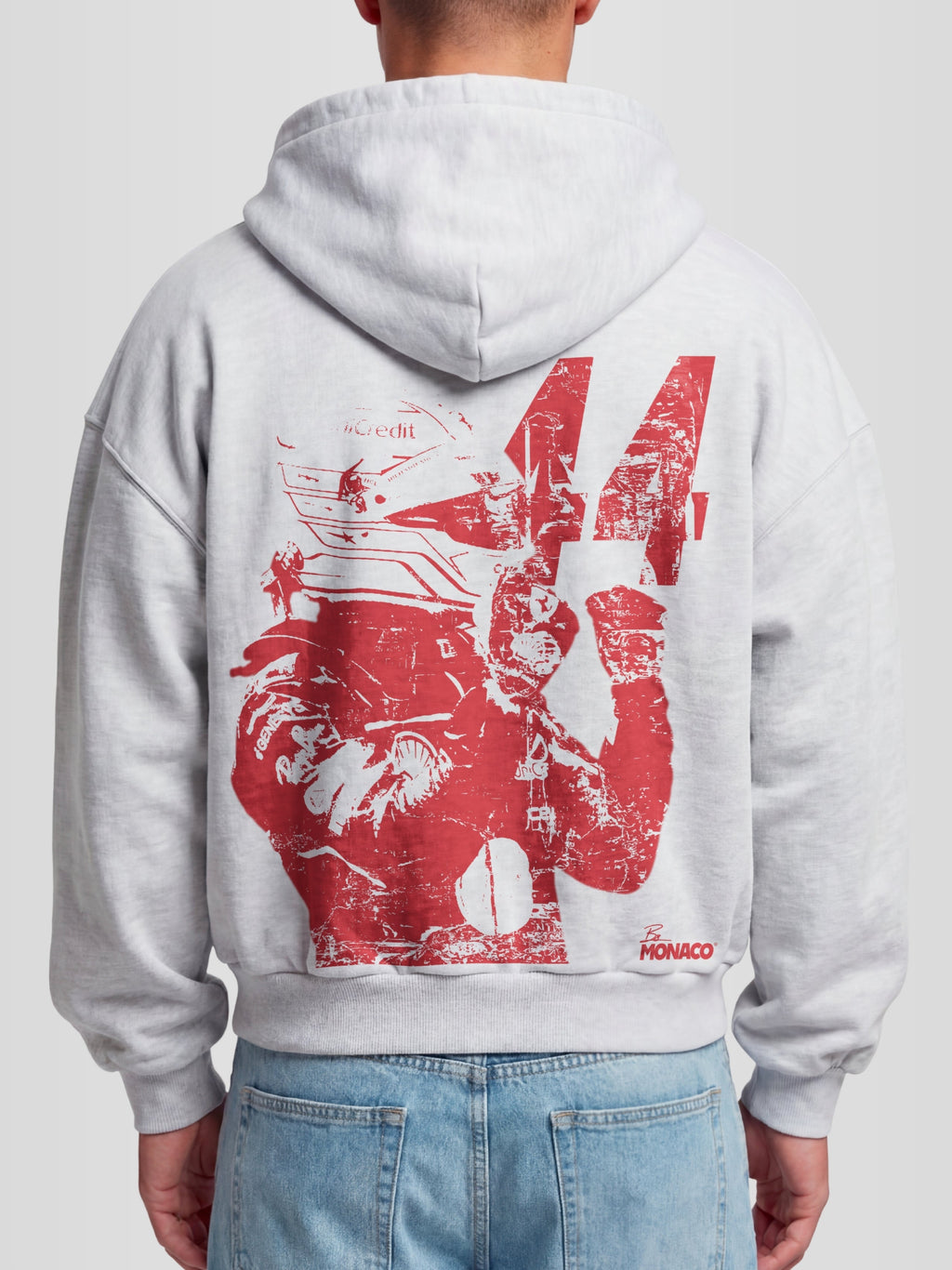Racer No. 44 Heavyweight Full-Zip Hoodie in Ash Grey with red racing driver victory graphic — Monaco Social Club streetwear
