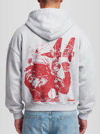 Racer No. 44 Heavyweight Full-Zip Hoodie in Ash Grey with red racing driver victory graphic — Monaco Social Club streetwear