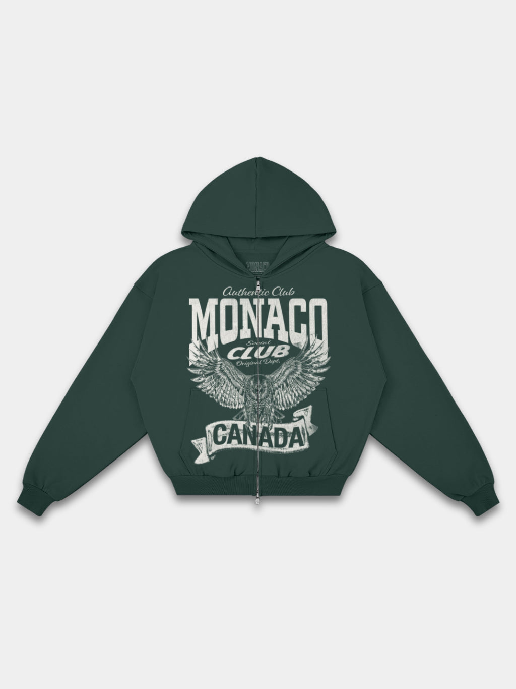 The Authentic Club Heavyweight Full-Zip Hoodie in Pine Green — Monaco Social Club streetwear