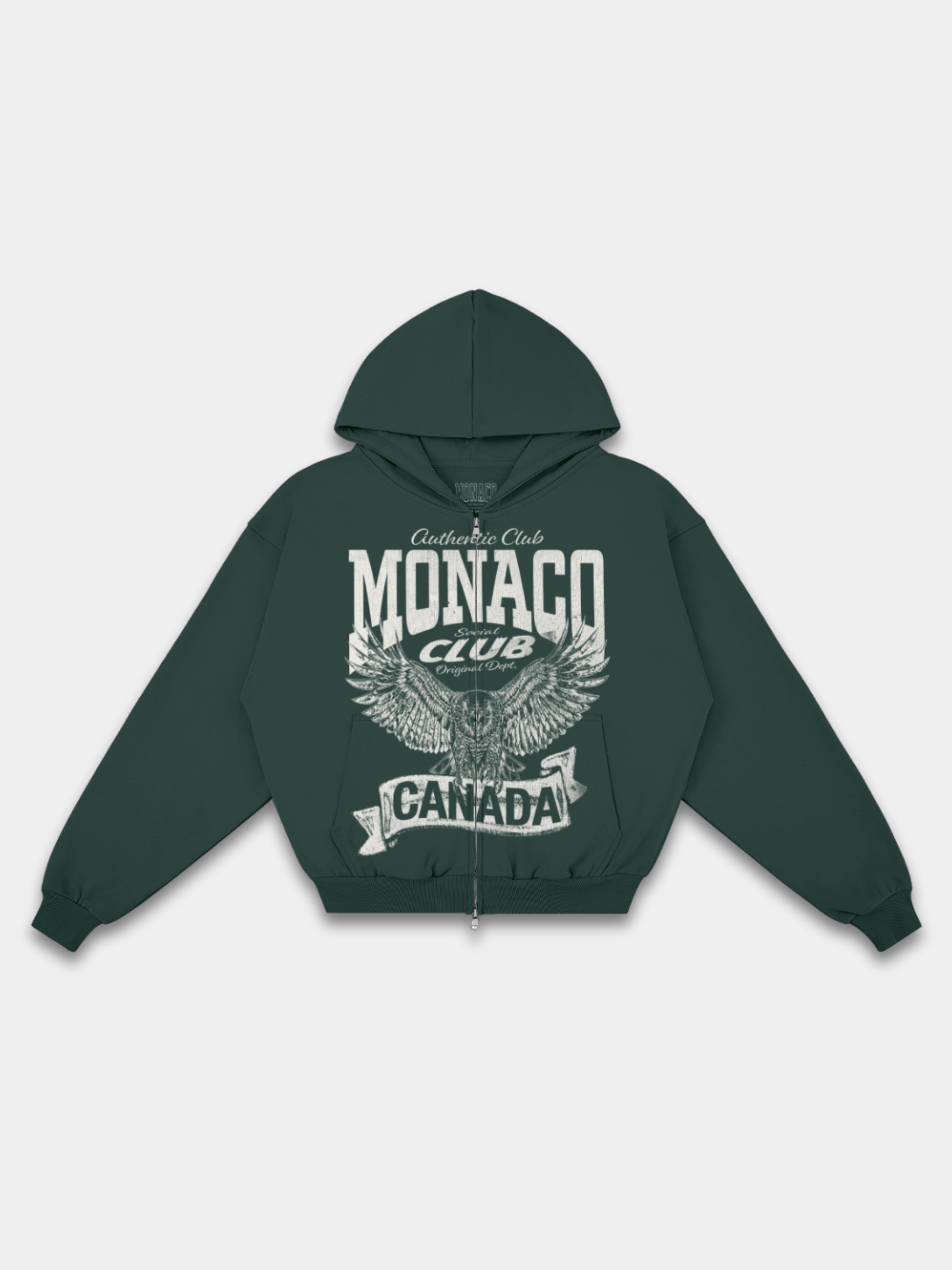The Authentic Club Heavyweight Full-Zip Hoodie in Pine Green — Monaco Social Club streetwear