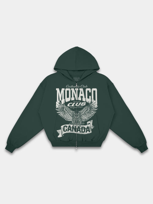 The Authentic Club Heavyweight Full-Zip Hoodie in Pine Green — Monaco Social Club streetwear