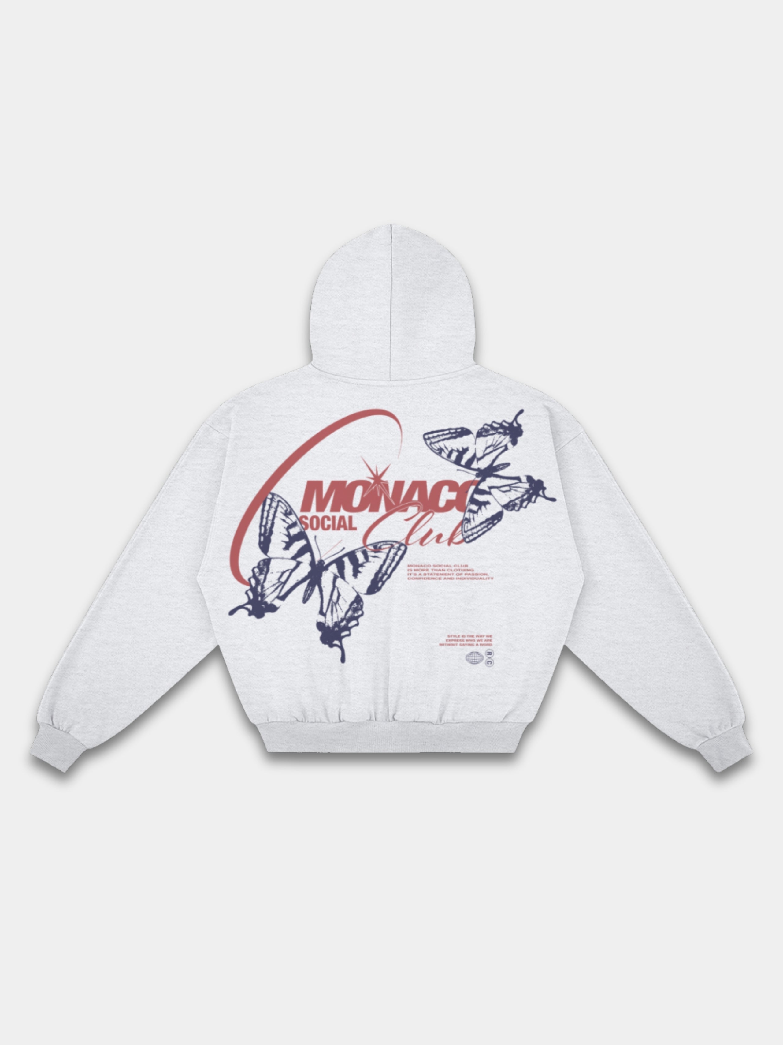 Social Butterfly Hoodie. Heavyweight Full-Zip Hoodie in Heather Gray — Monaco Social Club streetwear