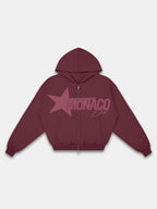 Monaco Dept. Heavyweight Full-Zip Hoodie in Merlot — Monaco Social Club streetwear