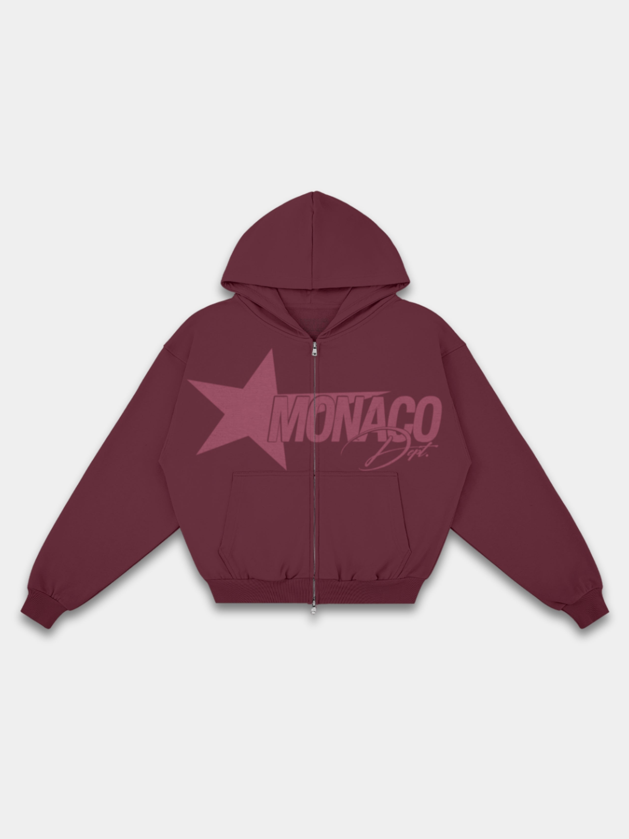 Monaco Dept. Heavyweight Full-Zip Hoodie in Merlot — Monaco Social Club streetwear