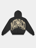 The Varsity Heavyweight Full-Zip Hoodie in Black with arched Monaco graphic — Monaco Social Club streetwear