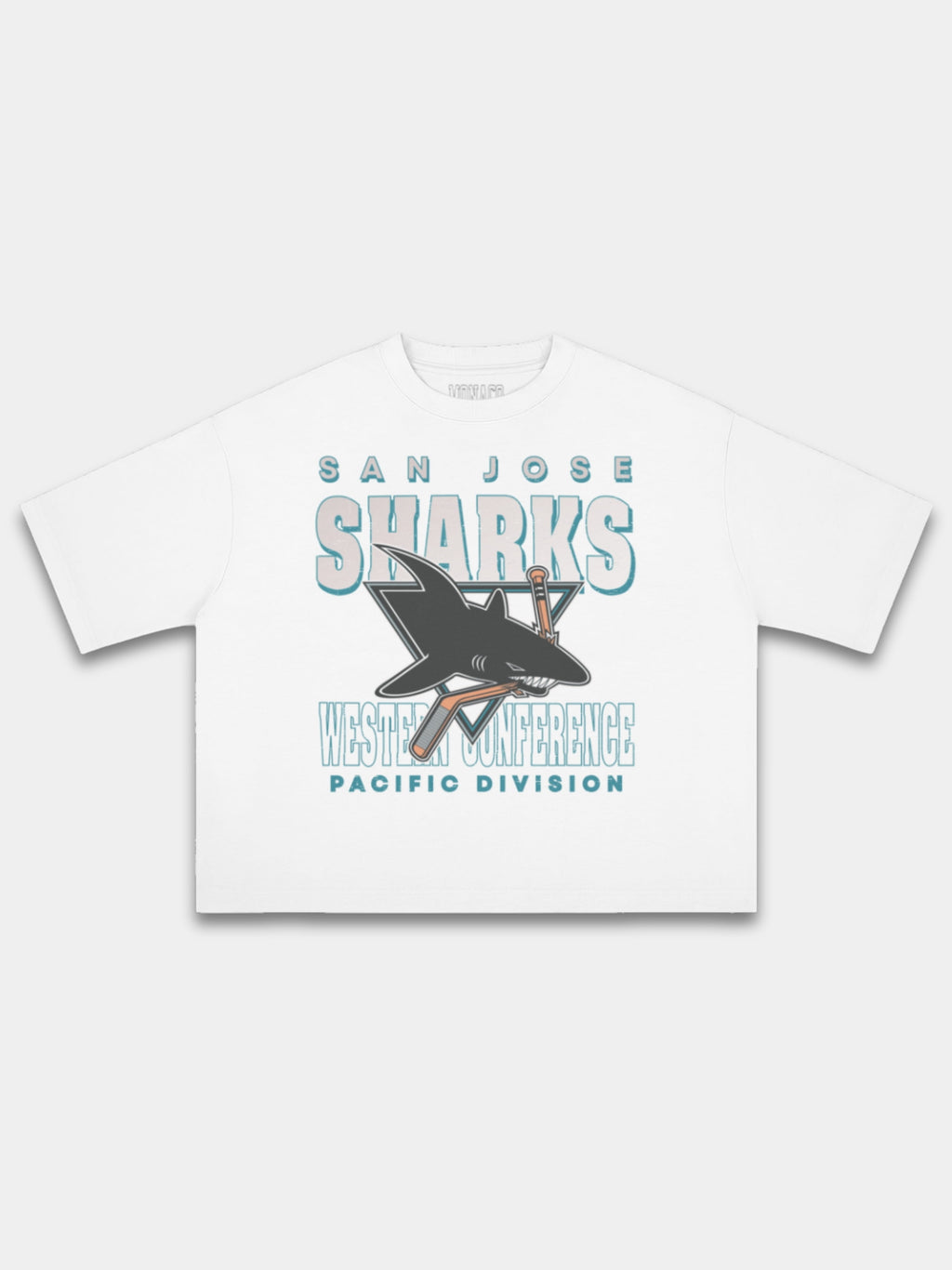 White Sharks tee, front view with shark logo, Western Conference and Pacific Division text.