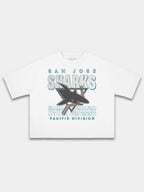 White Sharks tee, front view with shark logo, Western Conference and Pacific Division text.