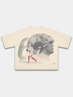 Ivory Next Chapter boxy tee by Monaco, back view with large 6 and football player graphic.