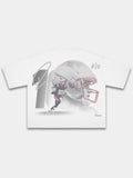 White Monaco No. 10 Franchise tee, back print with red-facemask helmet and quarterback in motion.