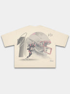 Monaco No. 10 Franchise heavyweight boxy tee in ivory, back view with helmet and quarterback graphic.