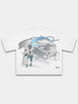 White Monaco No. 1 Flight boxy tee, back print with winged helmet and quarterback in motion.
