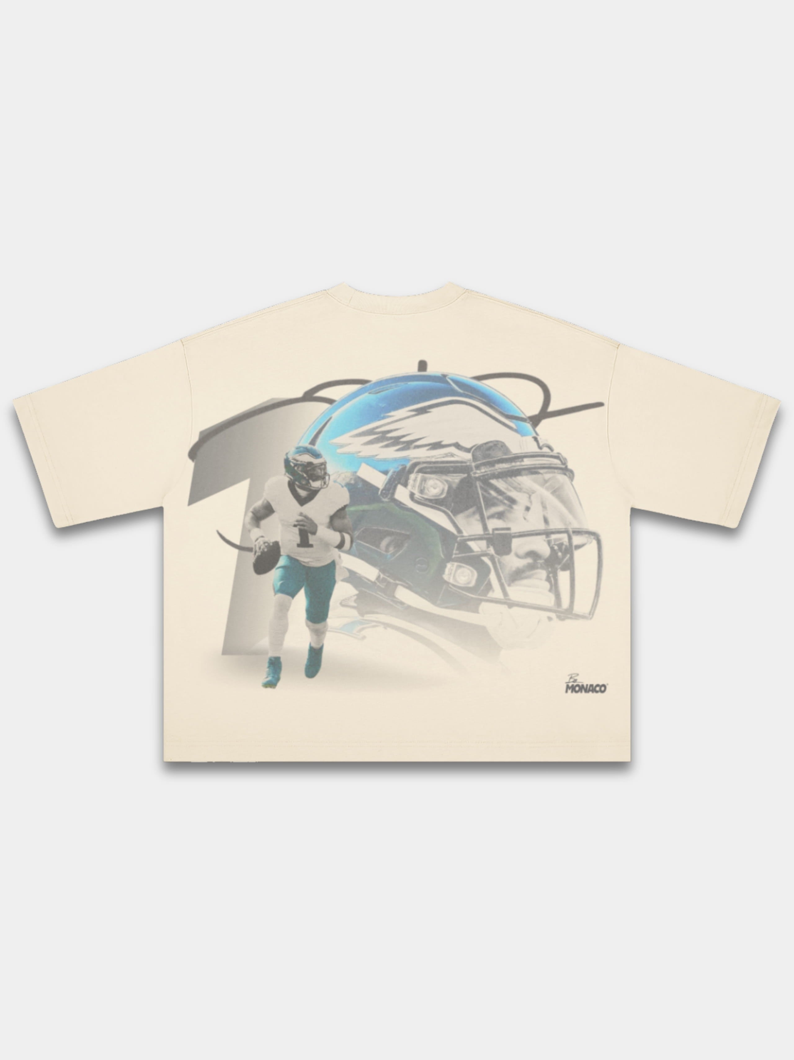 Monaco No. 1 Flight heavyweight boxy tee in ivory, back graphic with winged helmet and No. 1.