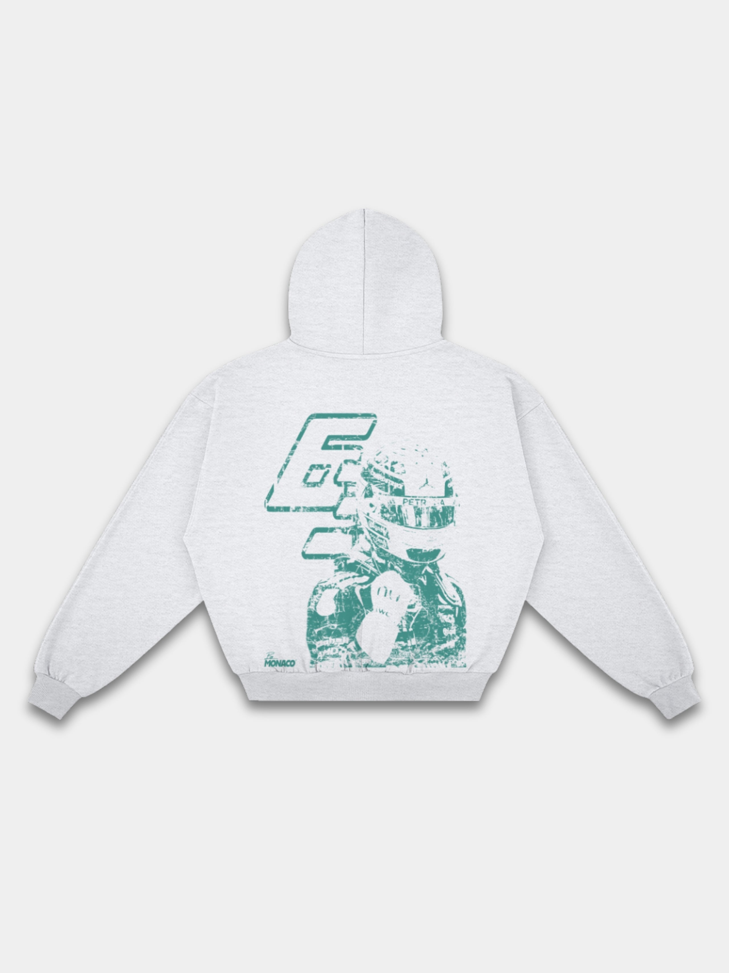 Racer No. 63 Heavyweight Full-Zip Hoodie in Ash Grey with teal racing driver graphic — Monaco Social Club