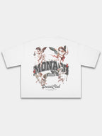 The Renaissance Heavyweight Boxy Tee in White with full-color Renaissance cherub and roses graphic — Monaco Social Club streetwear