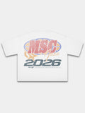 MSC Athletic Heavyweight Boxy Tee in White with retro oval logo and 2026 vintage graphic — Monaco Social Club streetwear