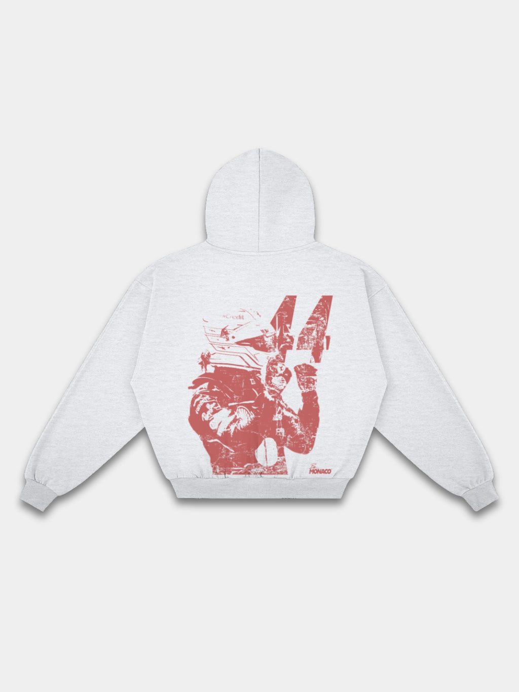 Racer No. 44 Heavyweight Full-Zip Hoodie in Ash Grey with red racing driver victory graphic — Monaco Social Club streetwear