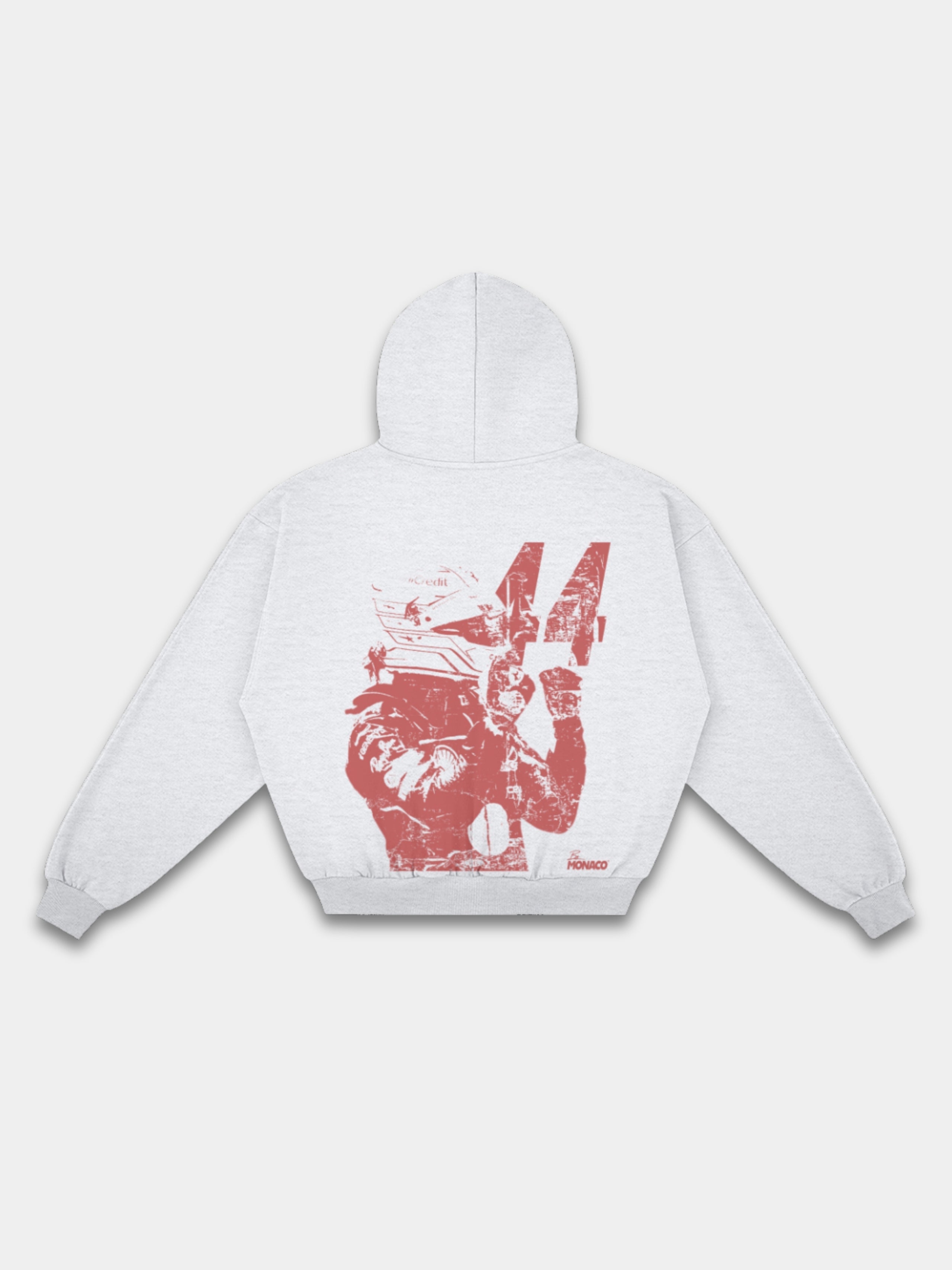 Racer No. 44 Heavyweight Full-Zip Hoodie in Ash Grey with red racing driver victory graphic — Monaco Social Club streetwear