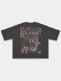 Monaco Primal Instinct black boxy tee, back view with roaring leopard graphic and MONACO lettering.