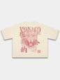 Monaco Primal Instinct ivory heavyweight boxy tee, back view with tonal red leopard graphic.