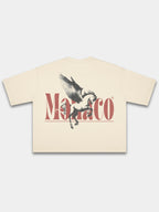 The Pegasus Heavyweight Boxy Tee in Cream with winged horse and red Monaco serif wordmark graphic — Monaco Social Club streetwear