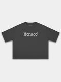 Dactylo Heavyweight Boxy Tee in Faded Black with serif Monaco trademark chest print — Monaco Social Club streetwear