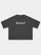 Dactylo Heavyweight Boxy Tee in Faded Black with serif Monaco trademark chest print — Monaco Social Club streetwear