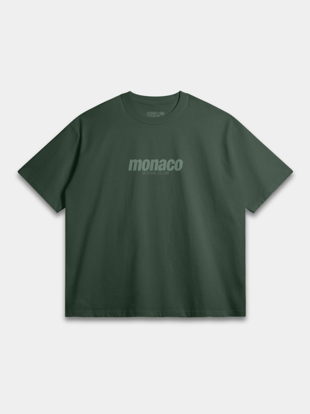 The Tonal Heavyweight Tee in Forest Green with tone-on-tone Monaco Social Club chest print — Monaco Social Club streetwear