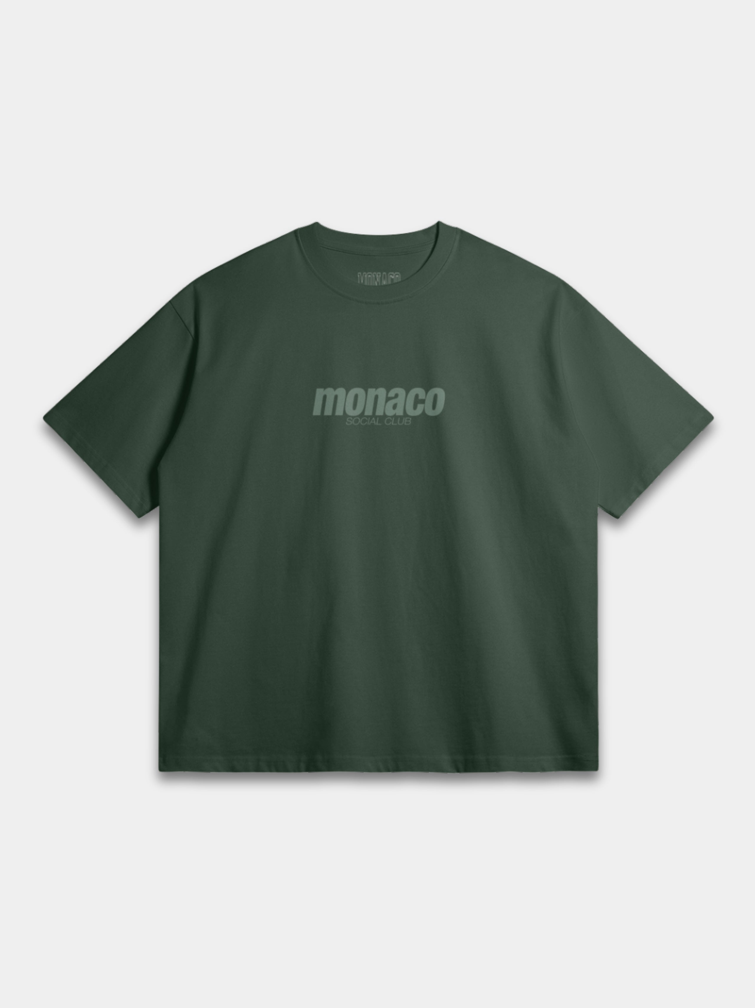 The Tonal Heavyweight Tee in Forest Green with tone-on-tone Monaco Social Club chest print — Monaco Social Club streetwear