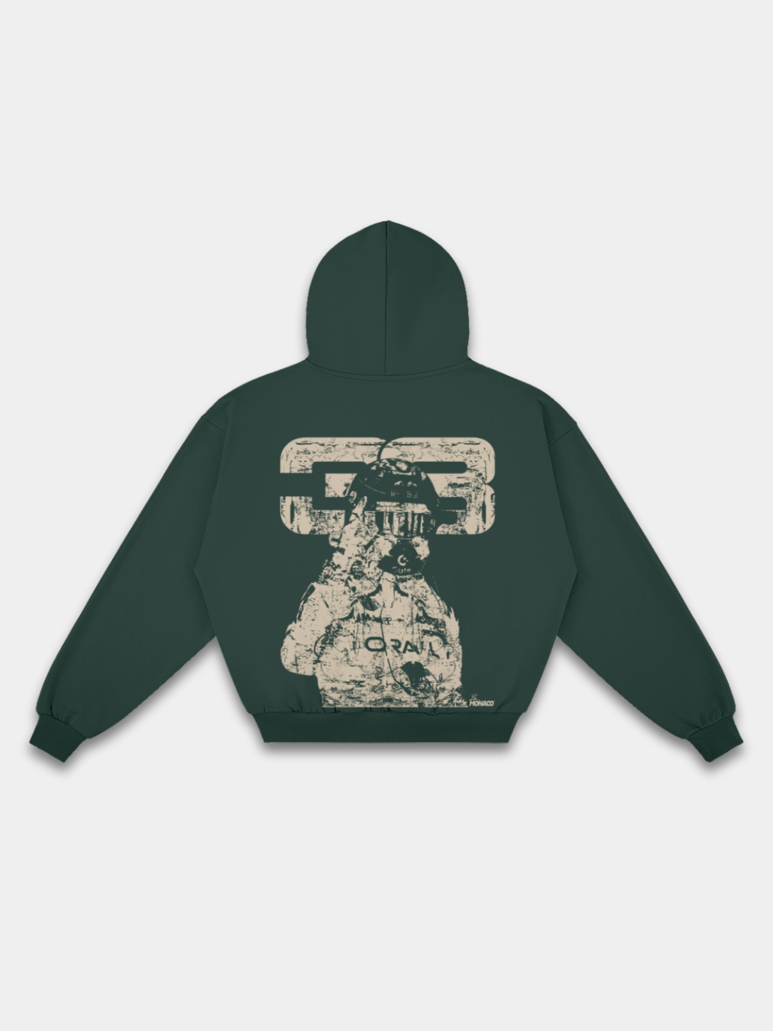 Racer No. 33 Heavyweight Full-Zip Hoodie in Faded Black with tonal racing driver graphic — Monaco Social Club streetwear