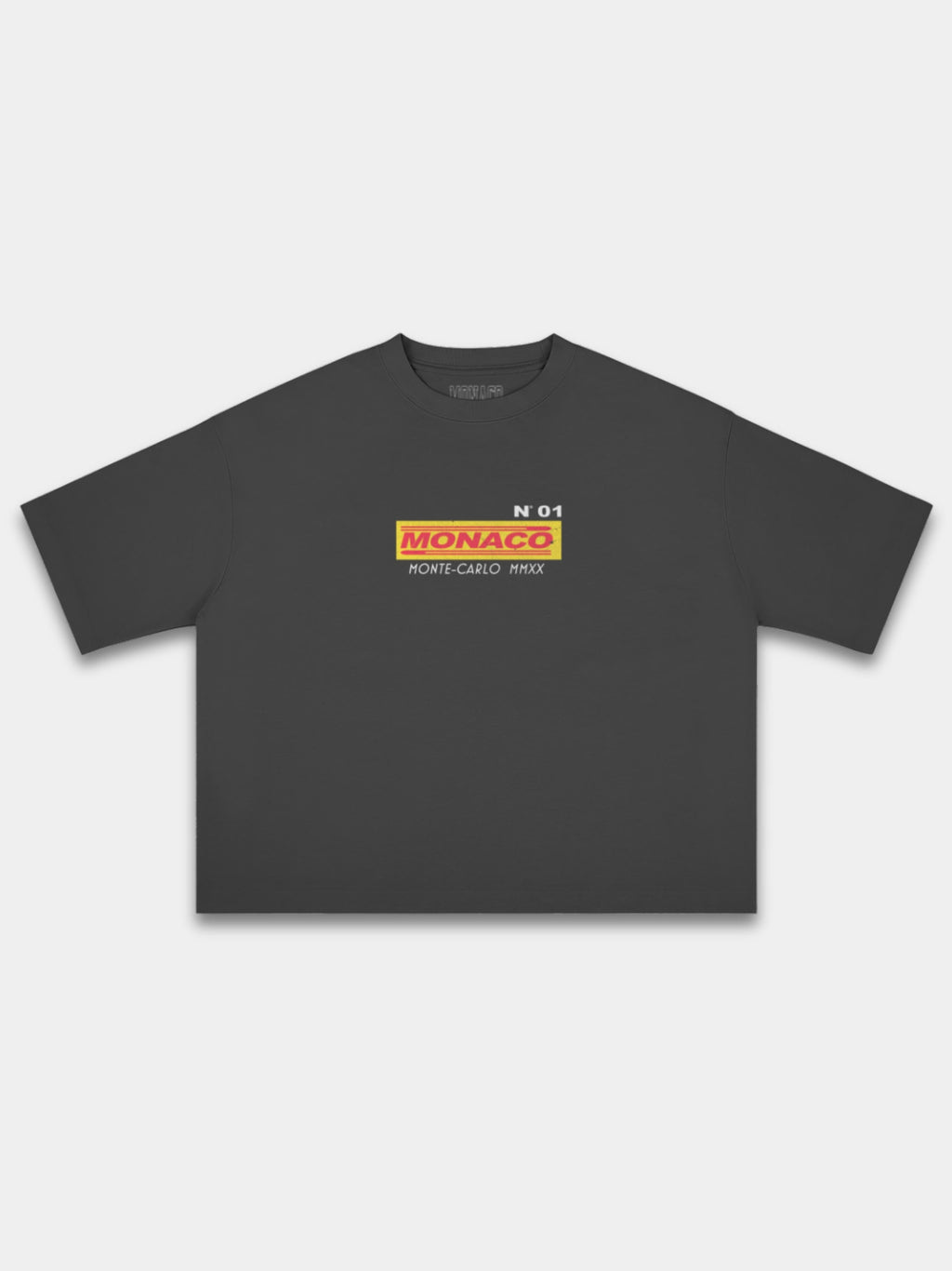 Black Monaco Trackside racing graphic tee, front view with chest logo and Monte-Carlo MMXX.