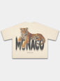 Ivory Tiger boxy tee by Monaco, back view with reclining tiger graphic and Social Club print.