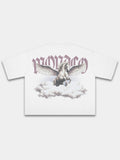 The Olympus Heavyweight Boxy Tee in White with Pegasus rising through clouds under gothic Monaco lettering — Monaco Social Club streetwear